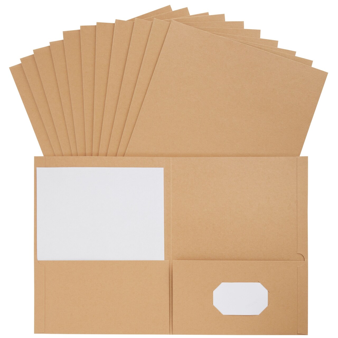 12 Pack Brown 2-Pocket Folders, Letter Size Kraft Paper Material with Business Card Holder for School, Office Supplies (9.25 x 12 In)